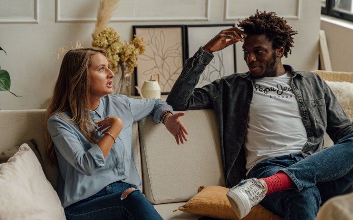 a coulpe talking in therapy together