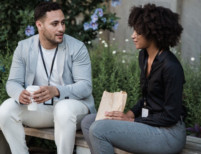 couple talking outside